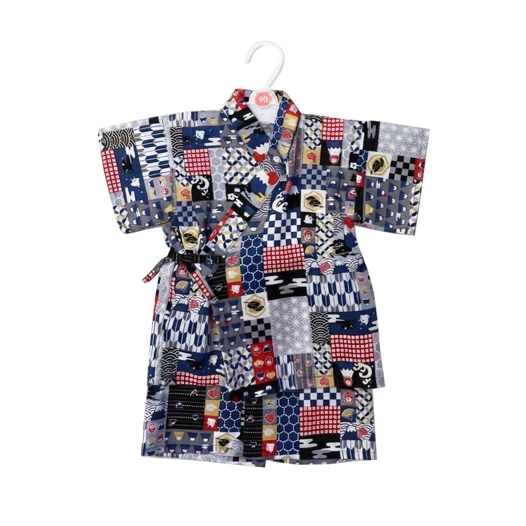 Boys Navy Japanese Patchwork Jinbei Set
