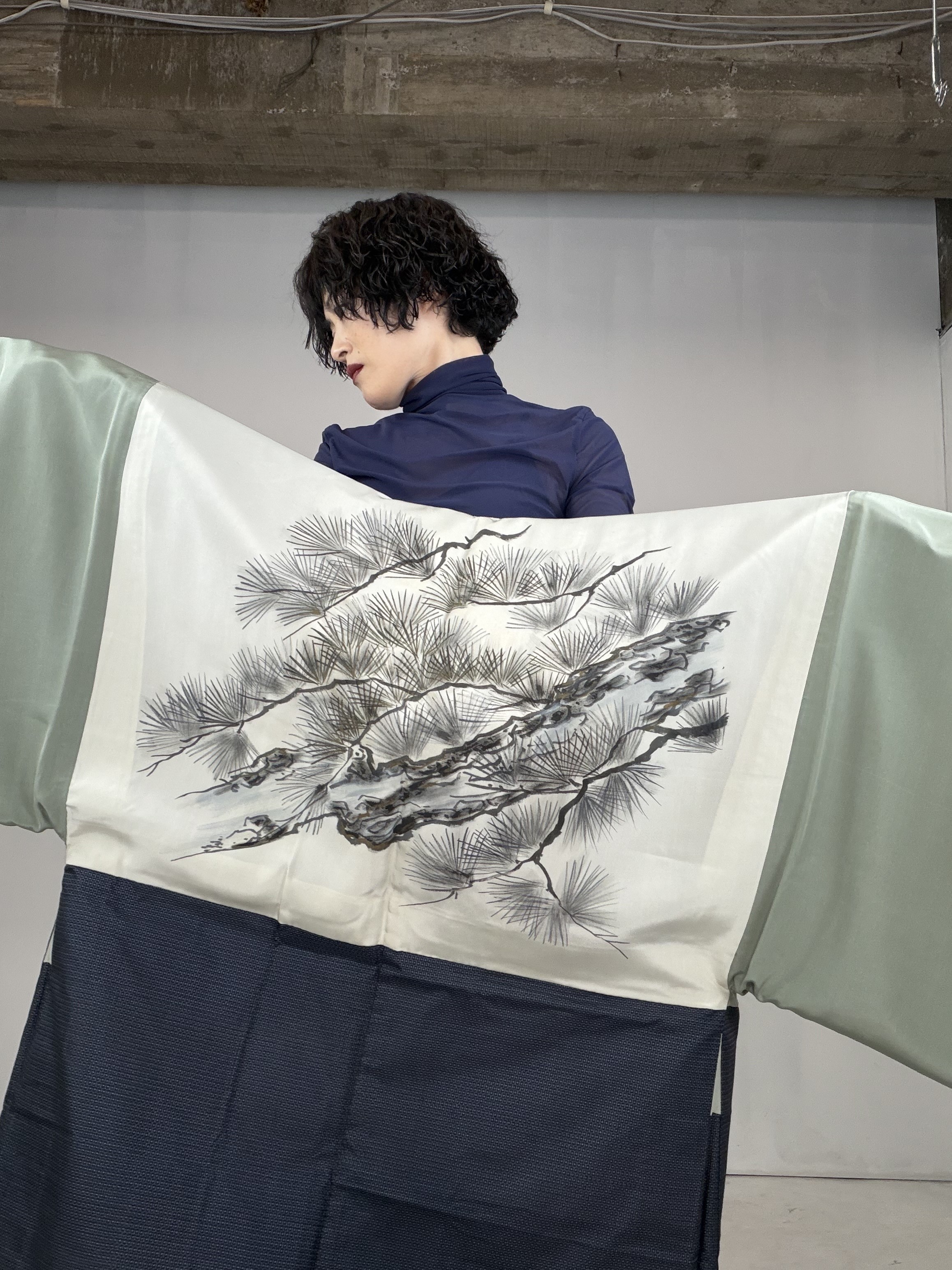 One-of-a-Kind Silk Machiko Kimono – Pine Elegance