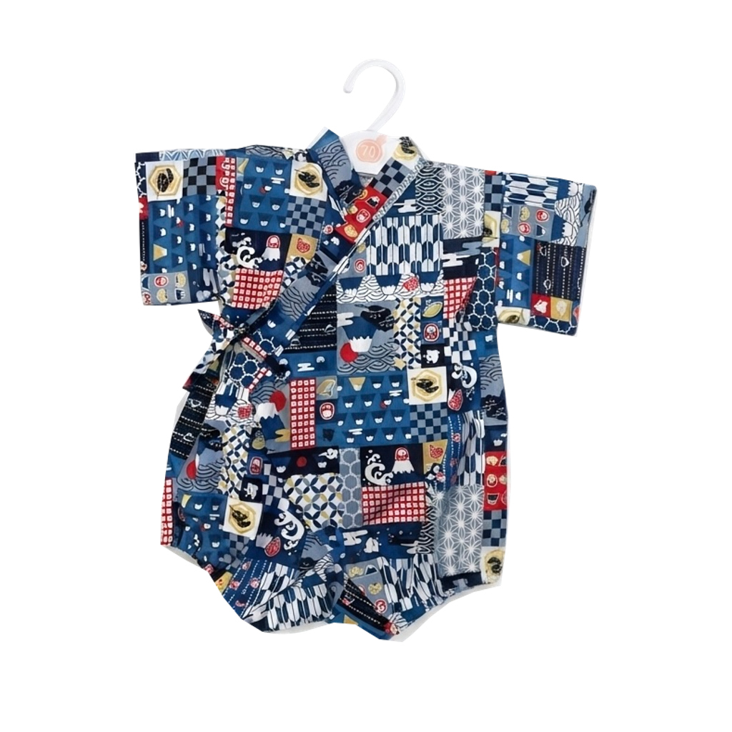 Baby Navy Japanese Patchwork Jinbei Romper
