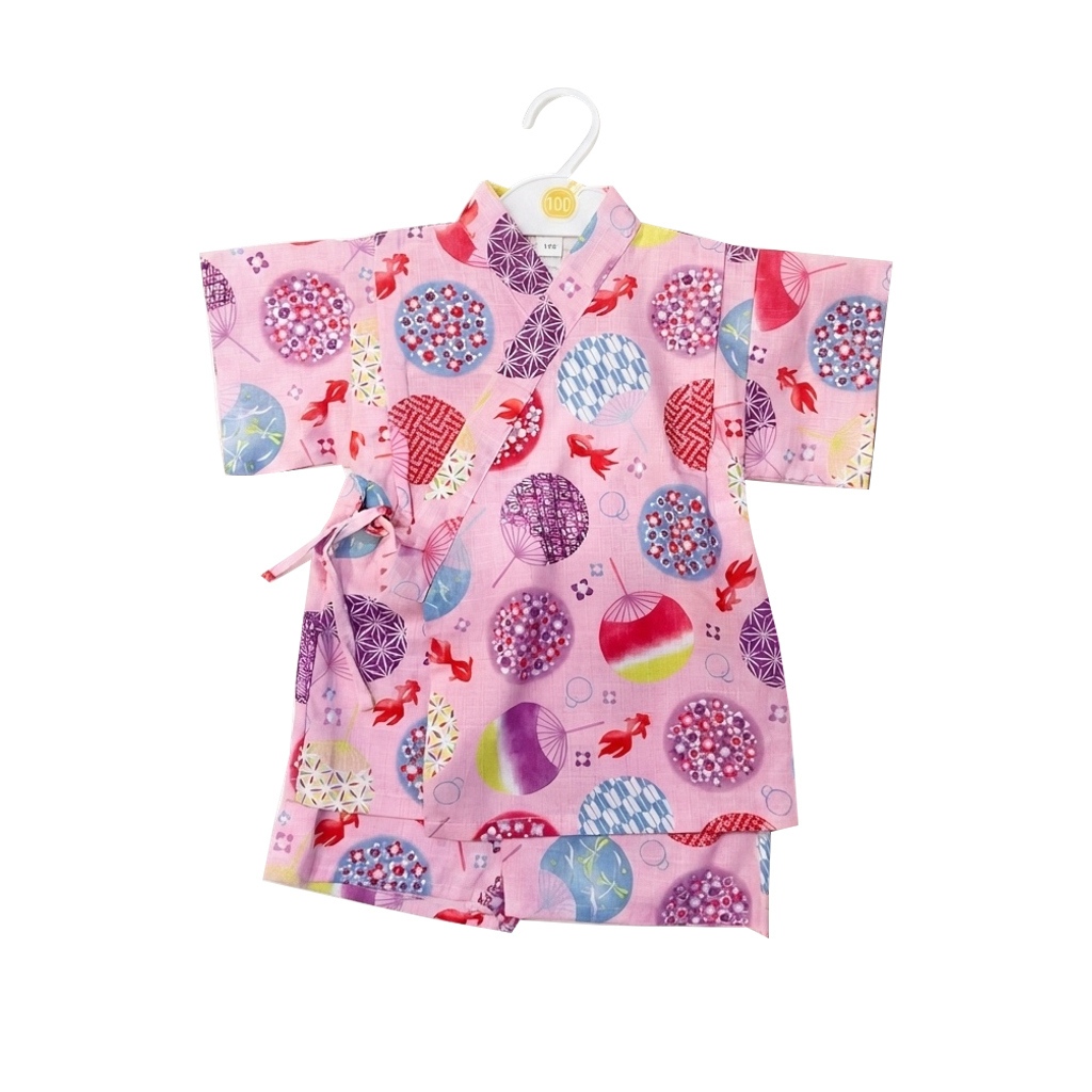 Girls Pink Japanese Fan Print Jinbei Set