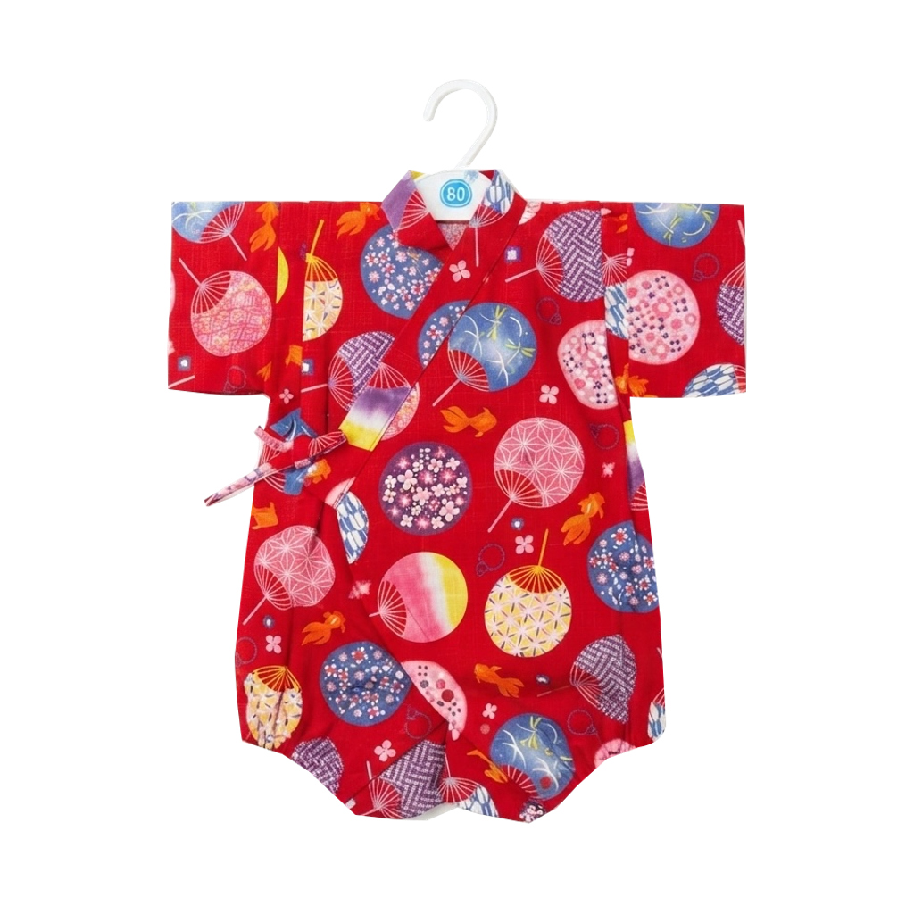 Red Japanese Fan & Goldfish Jinbei Romper