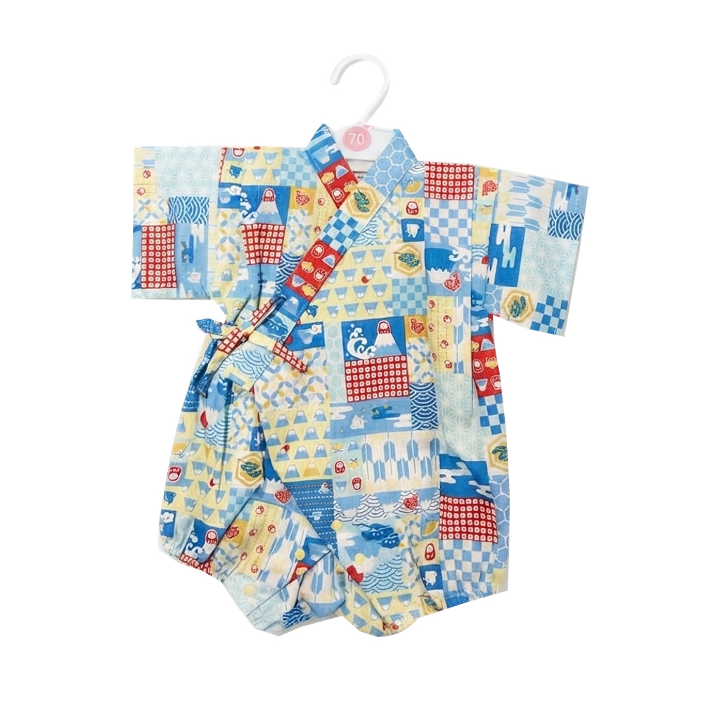 Baby Yellow & Blue Patchwork Jinbei Romper