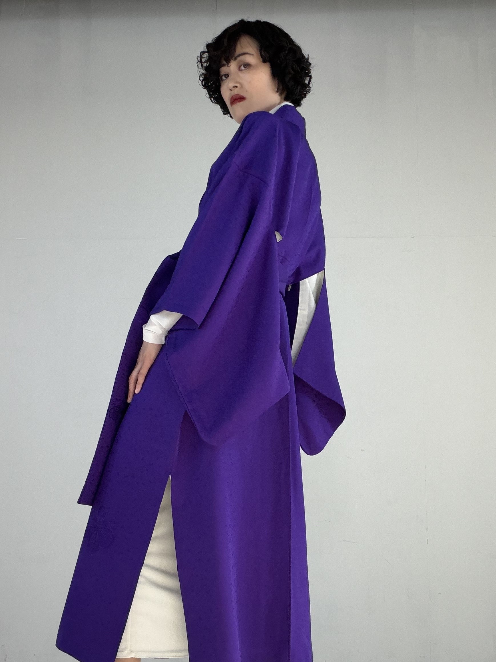 machiko Silk Kimono - Modern Solid Violet Purple