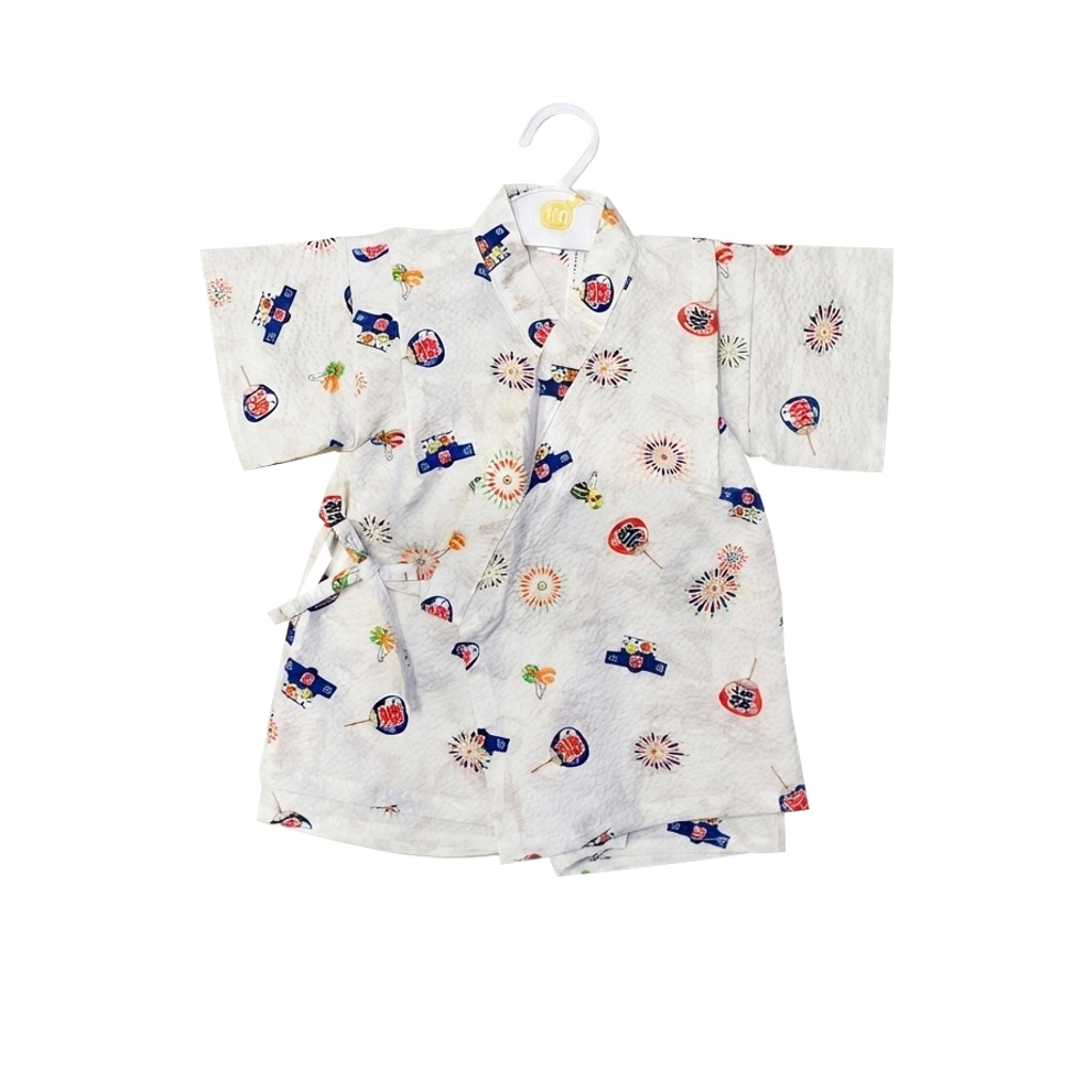 Baby White Uchiwa Fan Print Jinbei Top